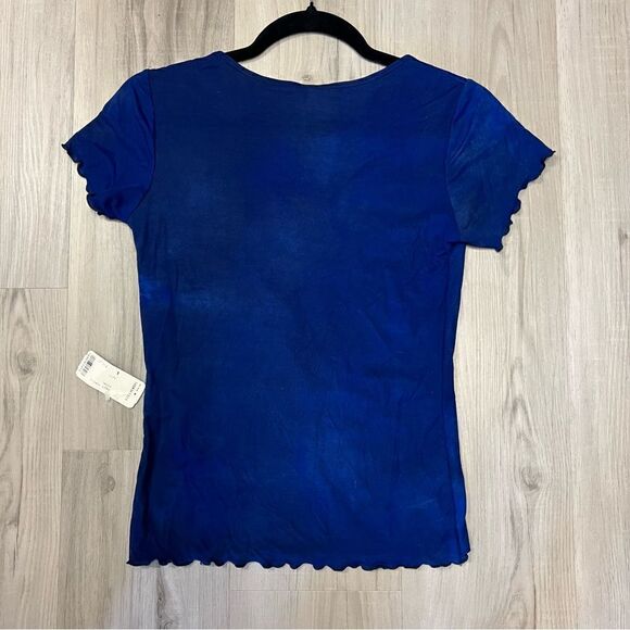NWT vintage y2k forever 21 v neck top in stretch mesh with blue rhinestones sz L - Picture 6 of 12